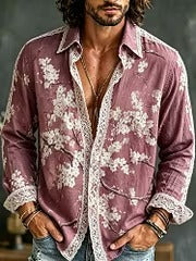 Men's Vintage Floral Lace Shirt | Cherry Blossom Print Long Sleeve Button-Up | Uroba.shop